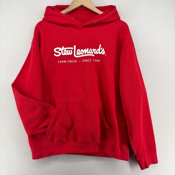 STEW LEONARDS Hoodie Adult XL Farm Fresh Supermarket Sweatshirt Fleece Red - Picture 1 of 14